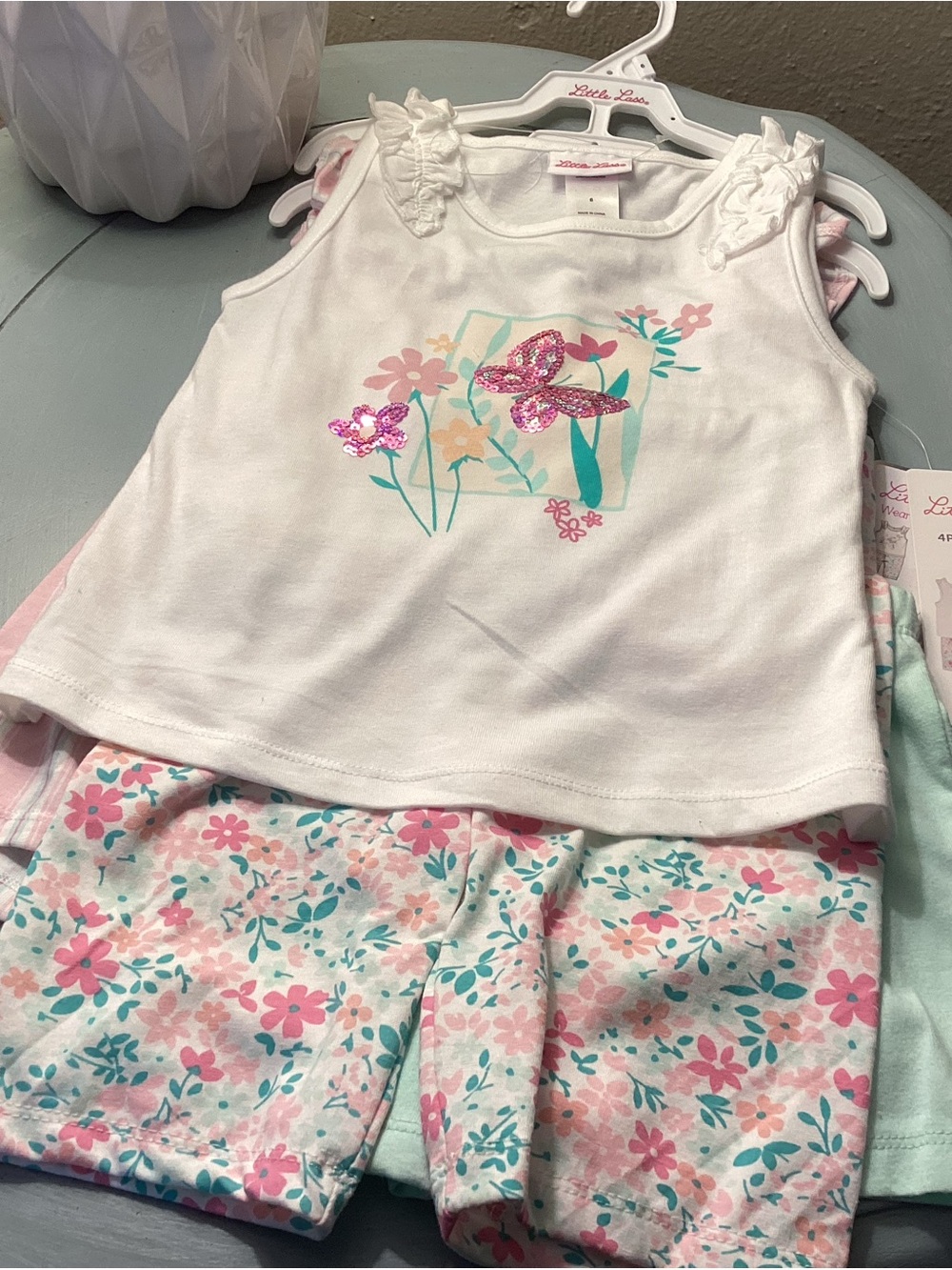 Little Lass 4 Piece Coordinated Short Set Includes  2 Tops 2 Shorts Girls 6 NWT